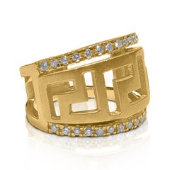 Georgios Collections 18 Karat Yellow Gold Diamond Ring with the Greek Key Design