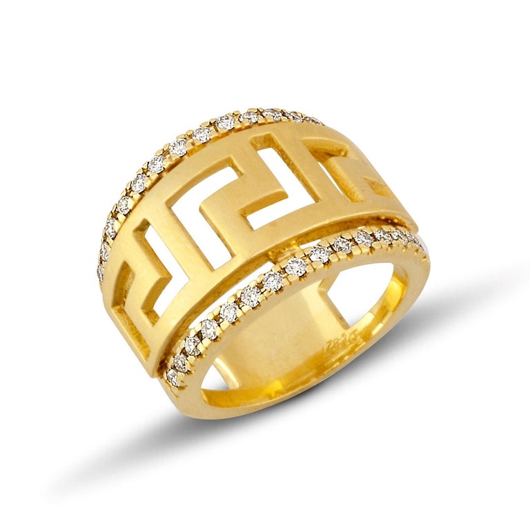 Georgios Collections 18 Karat Yellow Gold Diamond Ring with the Greek Key  Design For Sale at 1stDibs