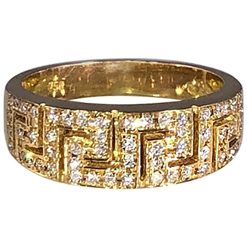 Georgios Collections 18 Karat Yellow Gold Diamond the Greek Key Design Band Ring For Sale