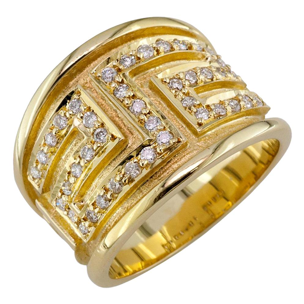 Georgios Kollektionen 18 Karat Gelbgold Diamant Griechischer Schlüssel Design Band Ring