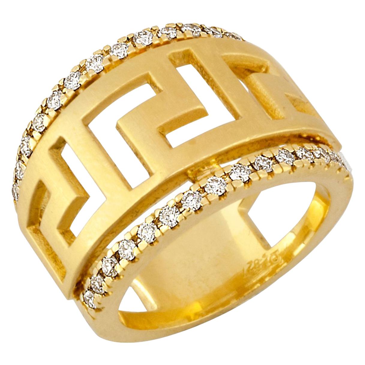 Georgios Collections 18 Karat Yellow Gold Diamond Ring with the Greek Key Design For Sale