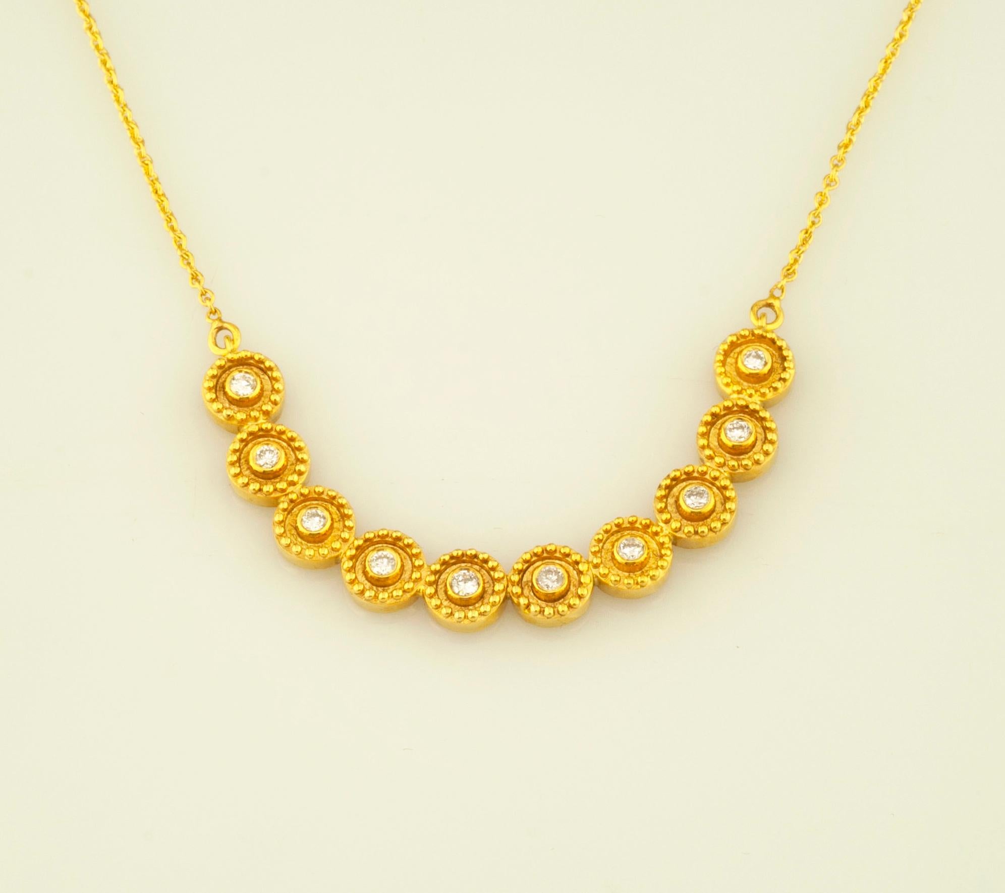 Collar Colgante Cadena Redonda Diamantes Oro Amarillo 18 Kilates Georgios Collections Corte brillante en venta
