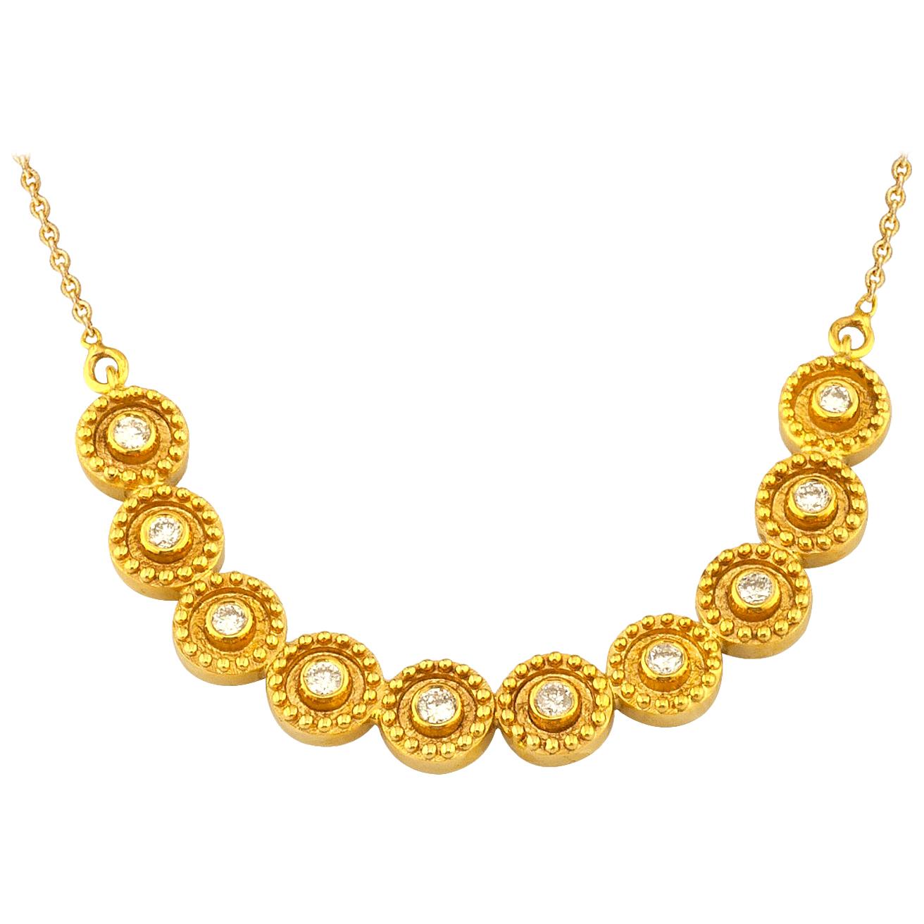 Georgios Collections 18 Karat Yellow Gold Diamond Round Chain Pendant Necklace