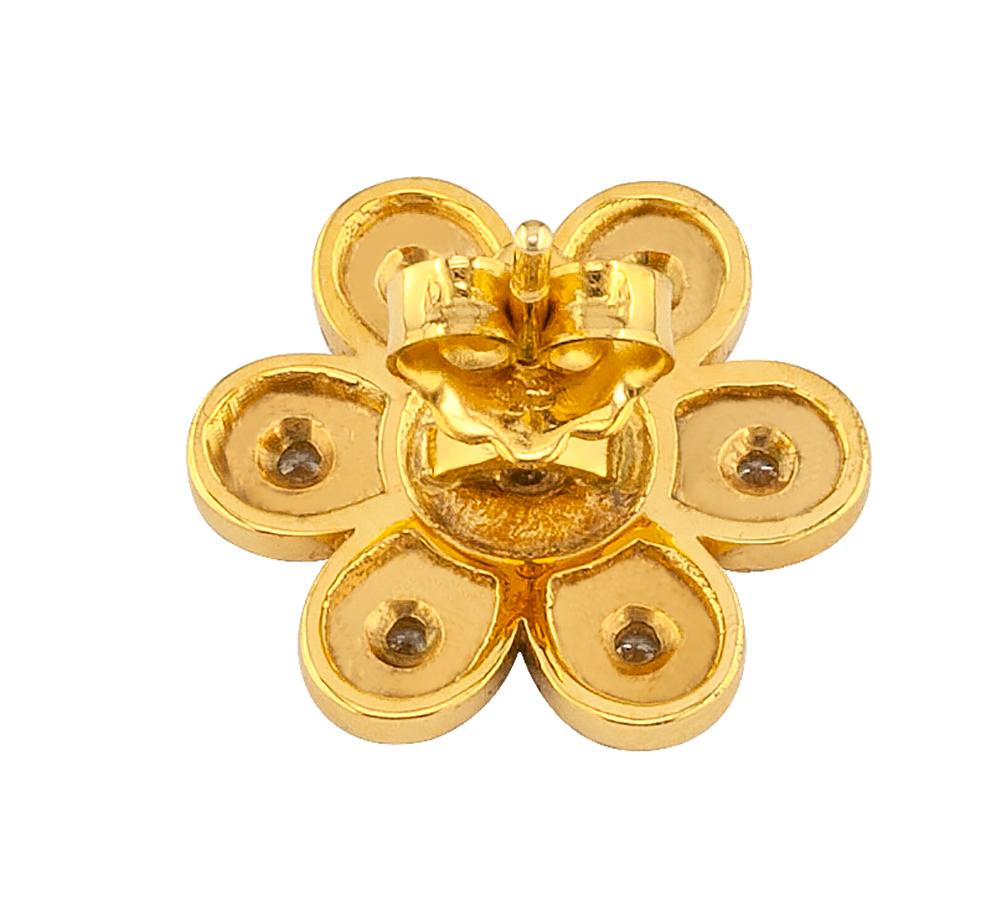 Georgios Kollektionen 18 Karat Gelbgold Diamant Runde Blumen-Ohrstecker (Byzantinisch) im Angebot