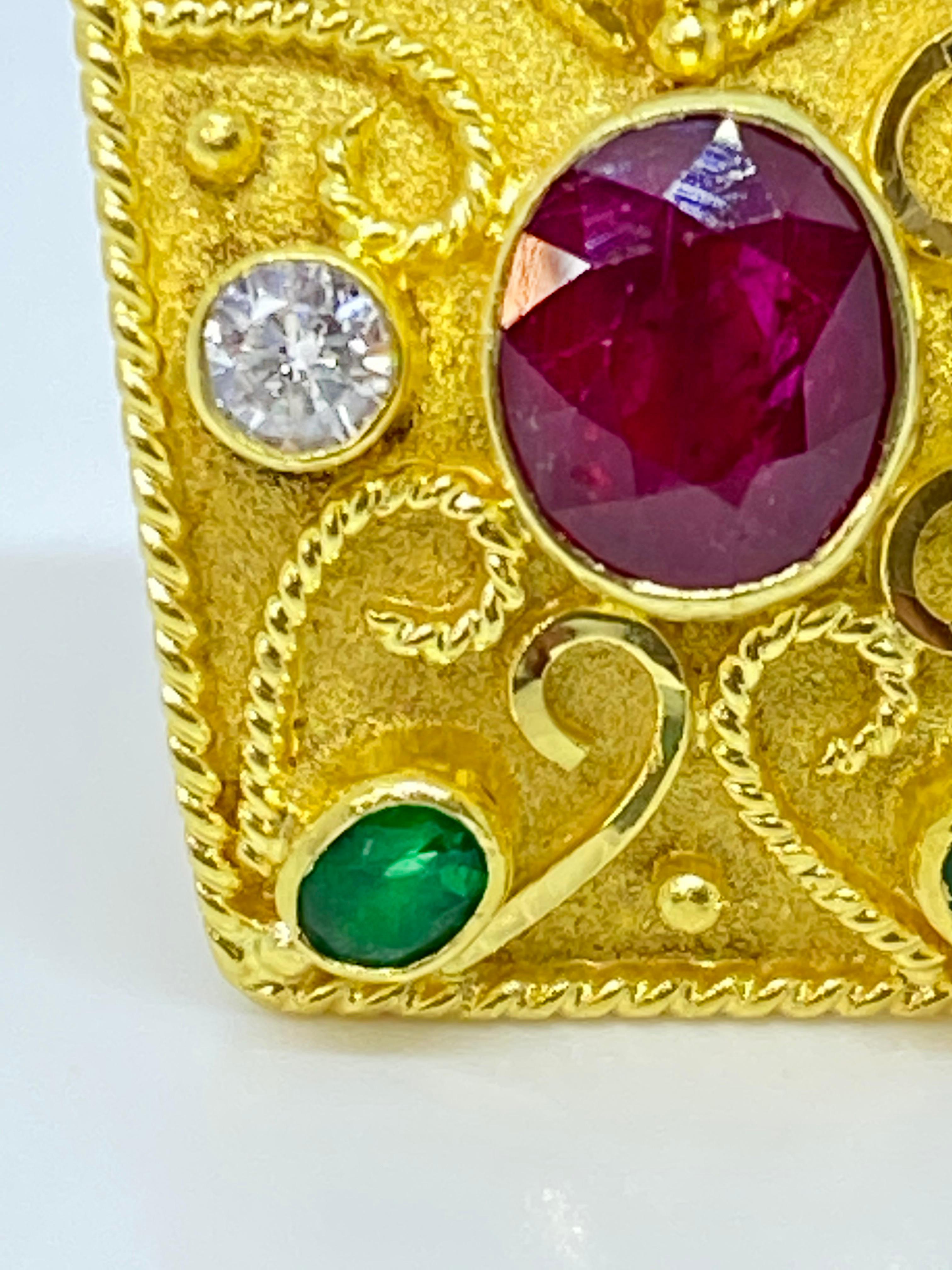 Boucles d'oreilles Georgios Collections en or jaune 18 carats, diamant, rubis et émeraude en vente 7