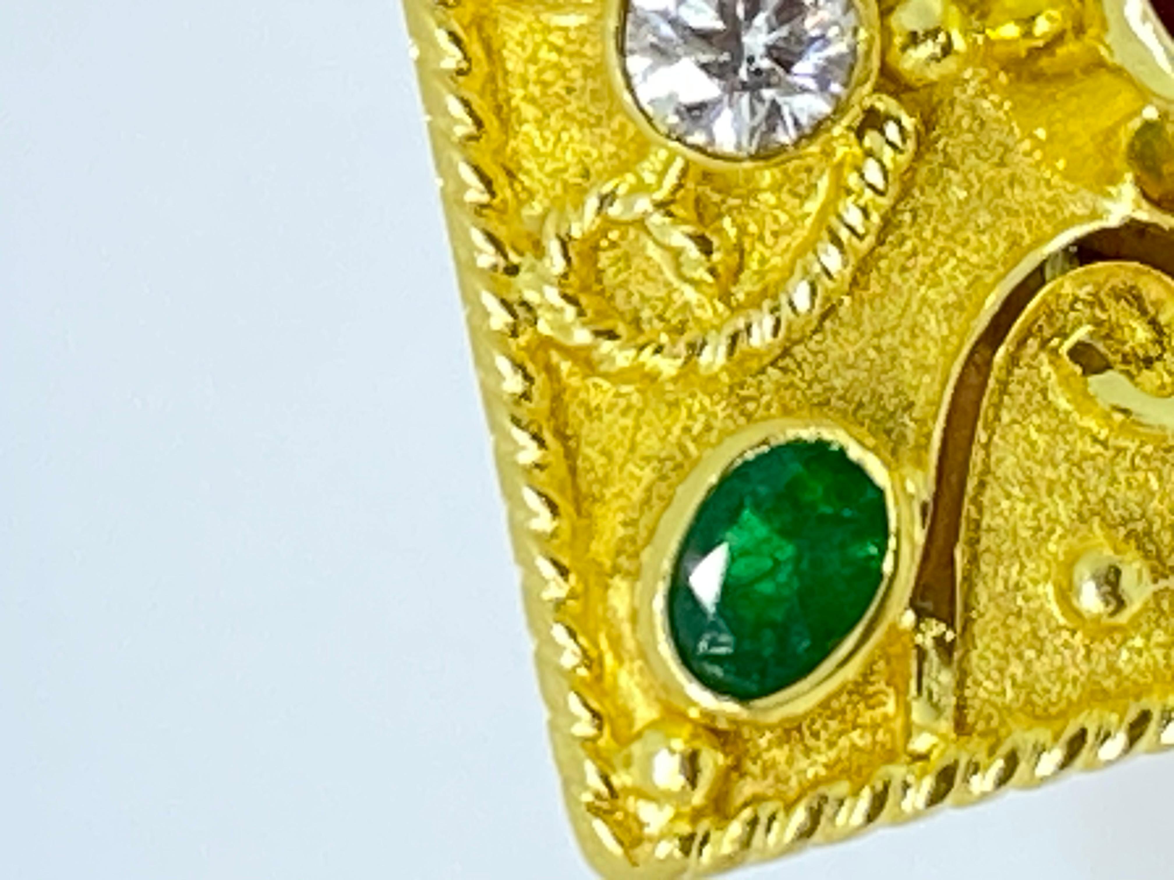 Georgios Kollektionen Ohrringe aus 18 Karat Gelbgold mit Diamanten, Rubin und Smaragden im Angebot 8