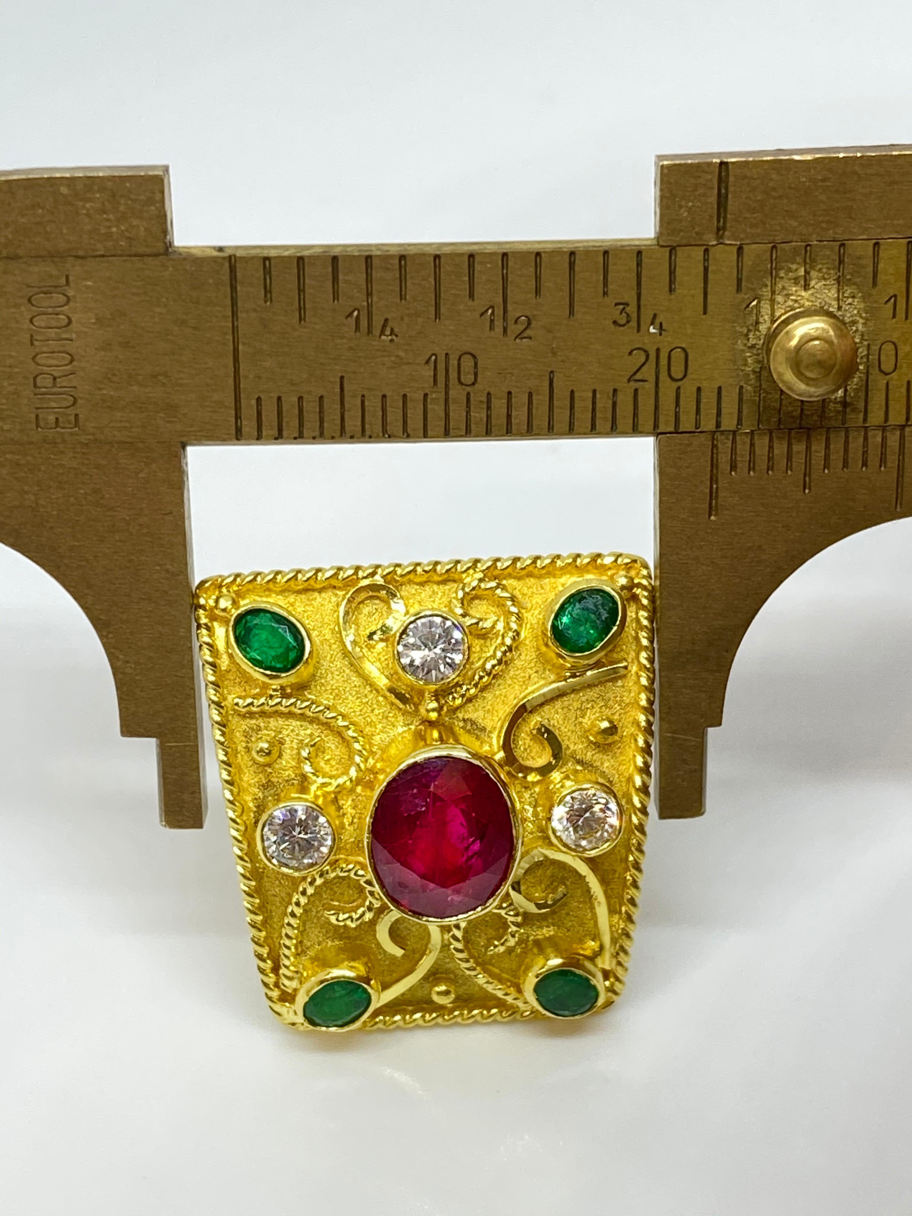 Georgios Collections 18 Karat Yellow Gold Diamond Ruby and Emerald Earrings For Sale 2