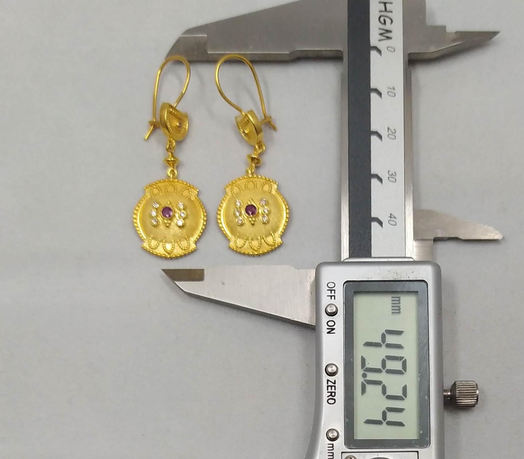 Georgios Collections 18 Karat Yellow Gold Diamond Ruby Dangle Drop Earrings For Sale 2
