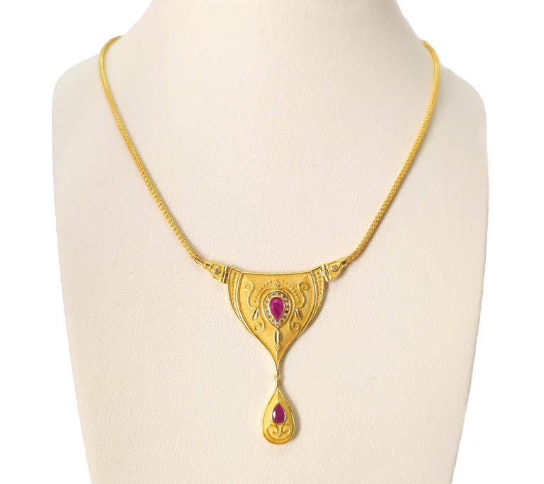 Georgios Collections 18 Karat Yellow Gold Diamond Ruby Dangle Drop Necklace  For Sale 6