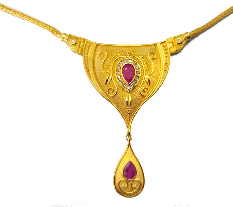 Georgios Collections 18 Karat Yellow Gold Diamond Ruby Dangle Drop Necklace  For Sale 8