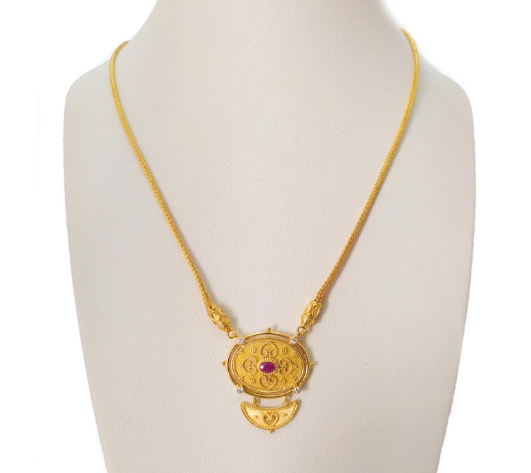 Georgios Collections 18 Karat Yellow Gold Diamond Ruby Drop Pendant Necklace For Sale 5