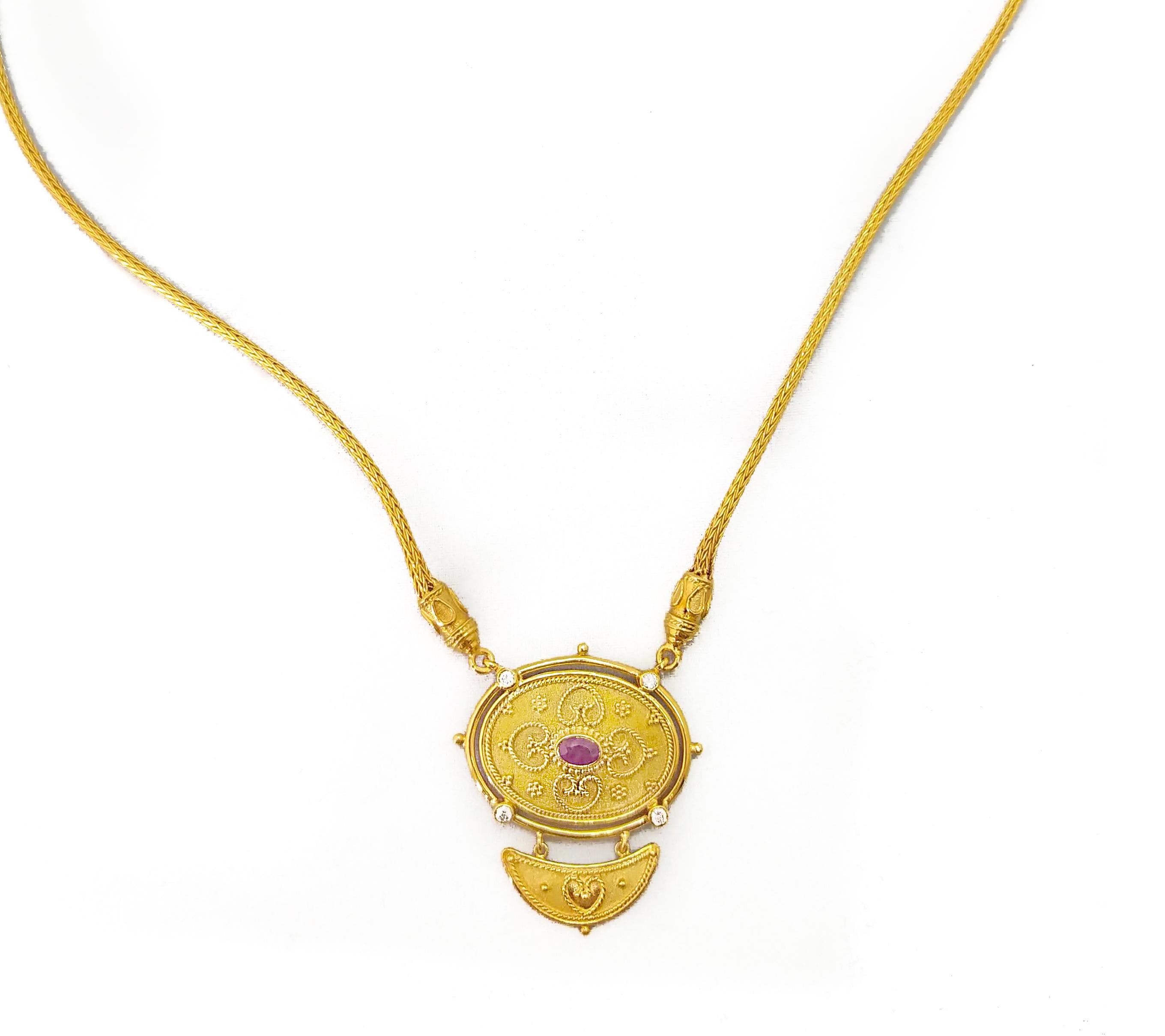 Georgios Collections Collar Colgante Gota Diamante Rubí Oro Amarillo 18 Kilates en venta 6