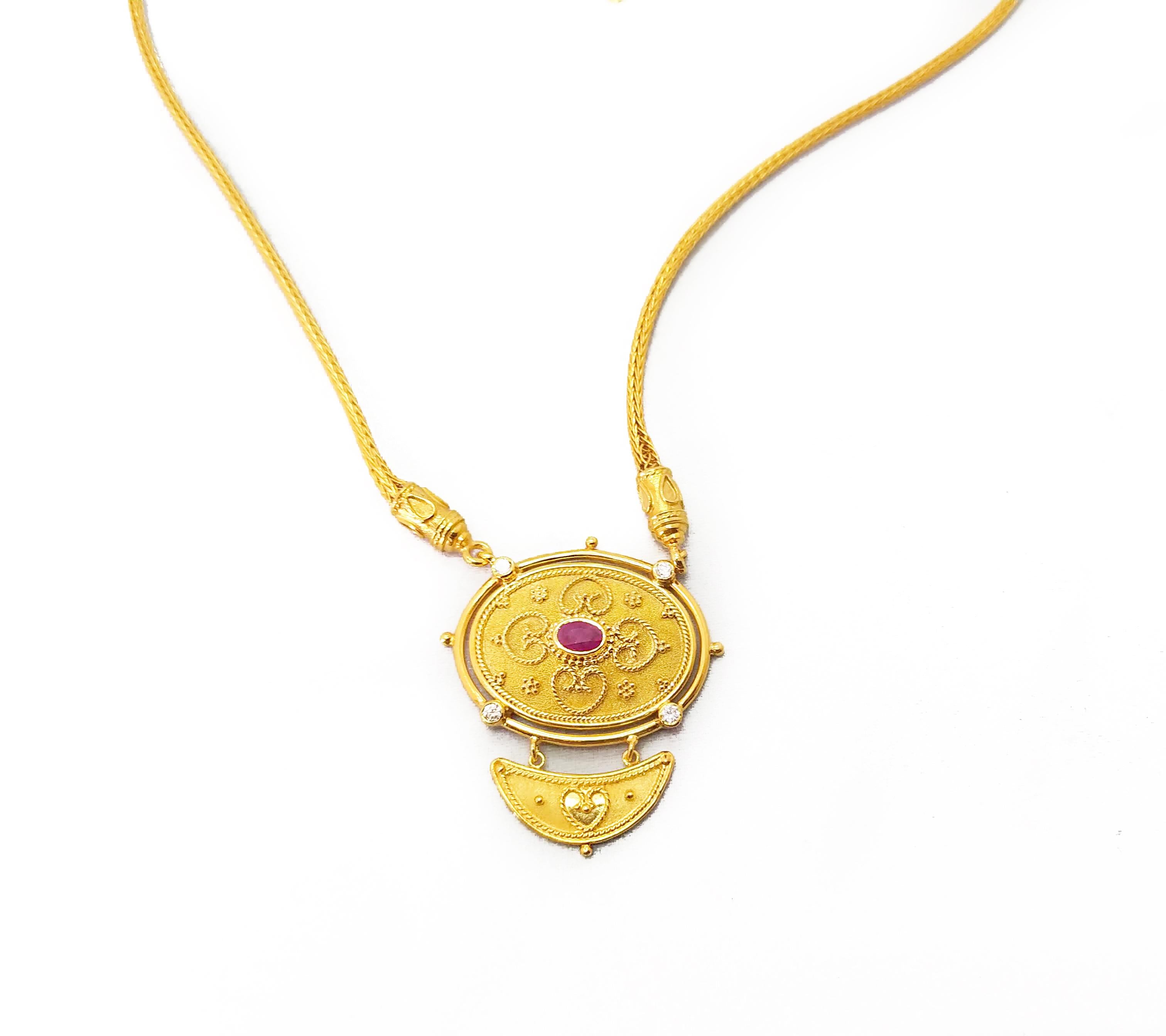 Georgios Collections, 18 Karat Gelbgold, Diamant-Rubin-Tropfen-Anhänger Halskette im Angebot 7