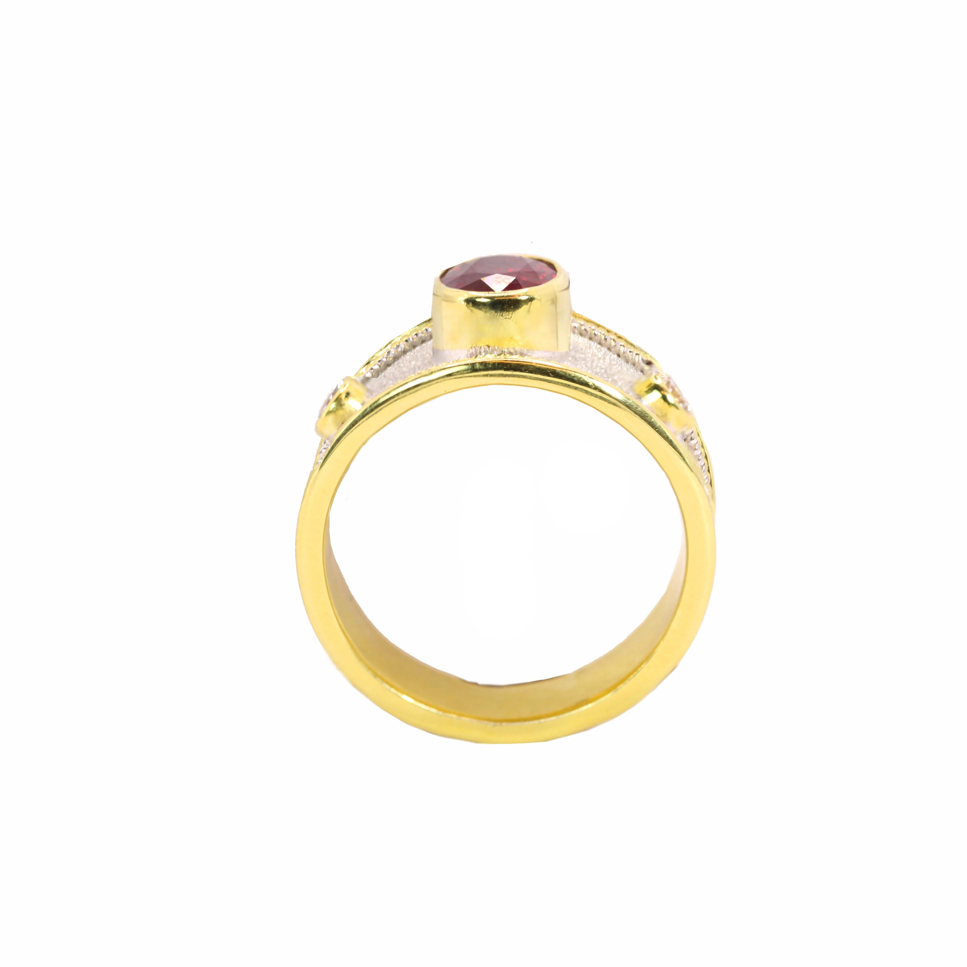 De las mujeres Georgios Collections Anillo de oro amarillo de 18 quilates con diamantes y rubí y rodio blanco en venta