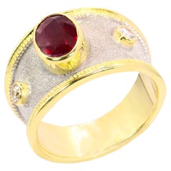 Georgios Collections 18 Karat Yellow Gold Diamond Ruby Ring with White Rhodium
