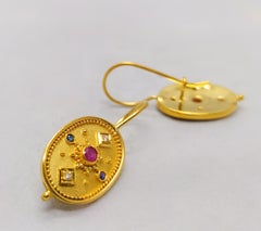 Pendientes Gota Georgios Collections Oro Amarillo 18 Kilates Diamante Rubí Zafiro