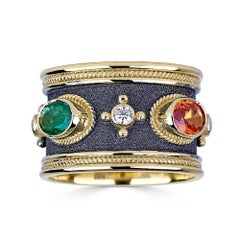 Georgios Collections 18 Karat Yellow Gold Diamond Sapphire and Emerald Band Ring