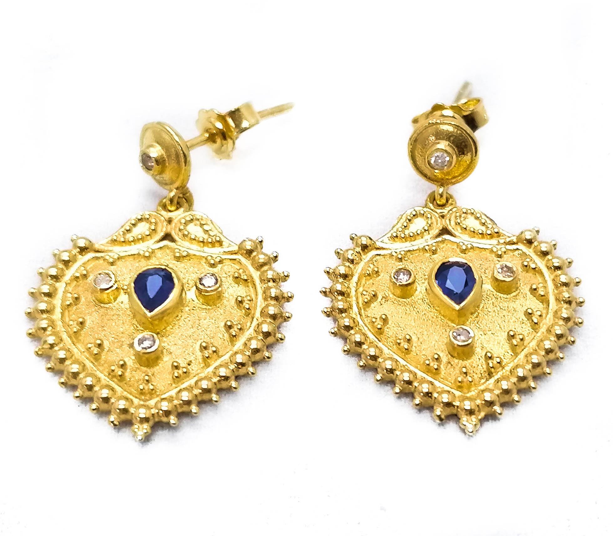 Georgios Collections 18 Karat Yellow Gold Diamond Sapphire Drop Earrings 6