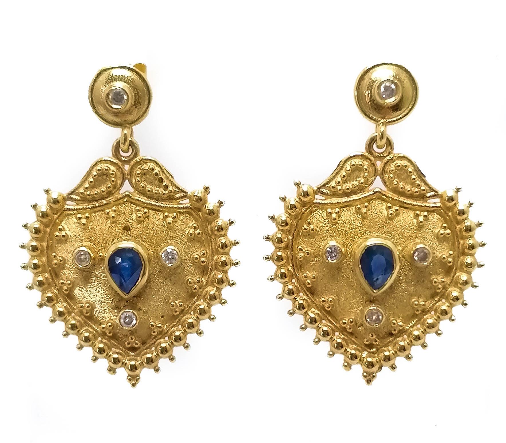 Georgios Collections 18 Karat Yellow Gold Diamond Sapphire Drop Earrings 2