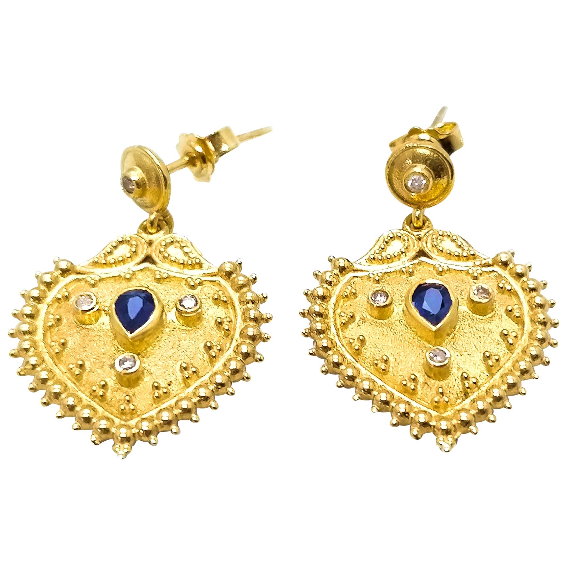 Georgios Collections 18 Karat Yellow Gold Diamond Sapphire Drop Earrings