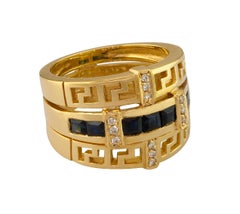 Georgios Collections 18 Karat Yellow Gold Diamond Sapphire Greek Key Band Ring