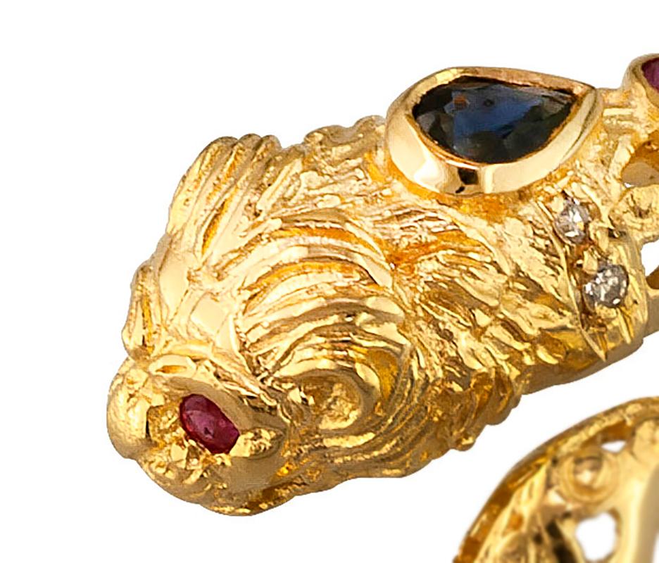 Georgios Kollektionen 18 Karat Gelbgold Diamant Saphir Löwenkopf-Ring im Zustand „Neu“ im Angebot in Astoria, NY