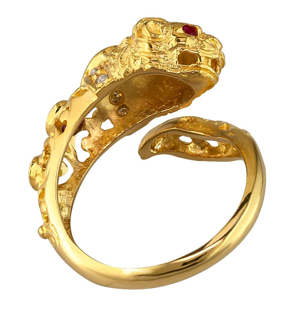 Georgios Kollektionen 18 Karat Gelbgold Diamant Saphir Löwenkopf-Ring im Angebot 1
