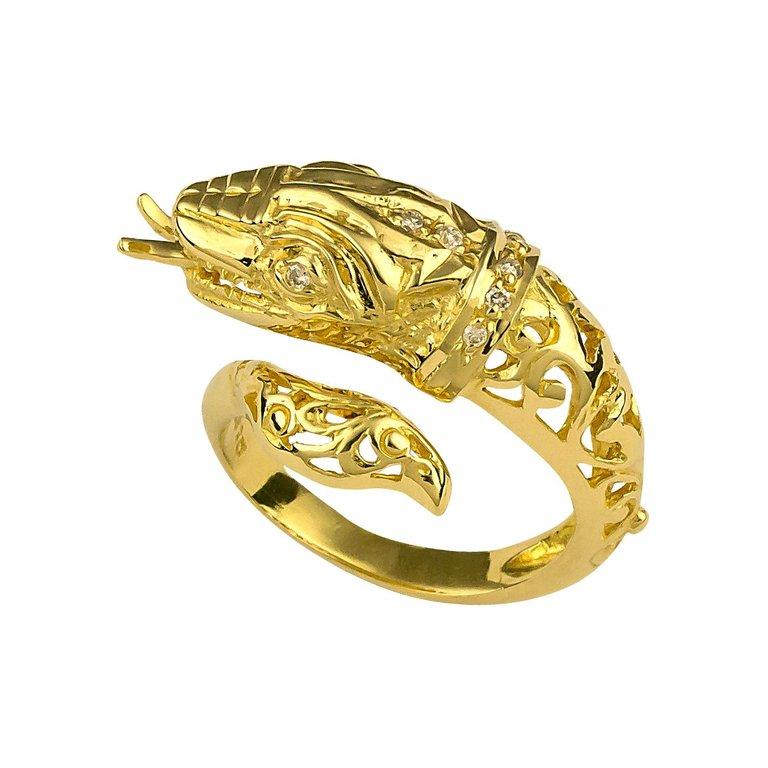 Georgios Collections 18 Karat Yellow Gold Diamond Snake Ring Carved by Hand In New Condition For Sale In Astoria, NY