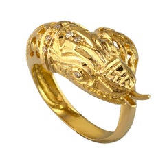 Georgios Collections 18 Karat Yellow Gold Diamond Snake Serpent Head Band Ring