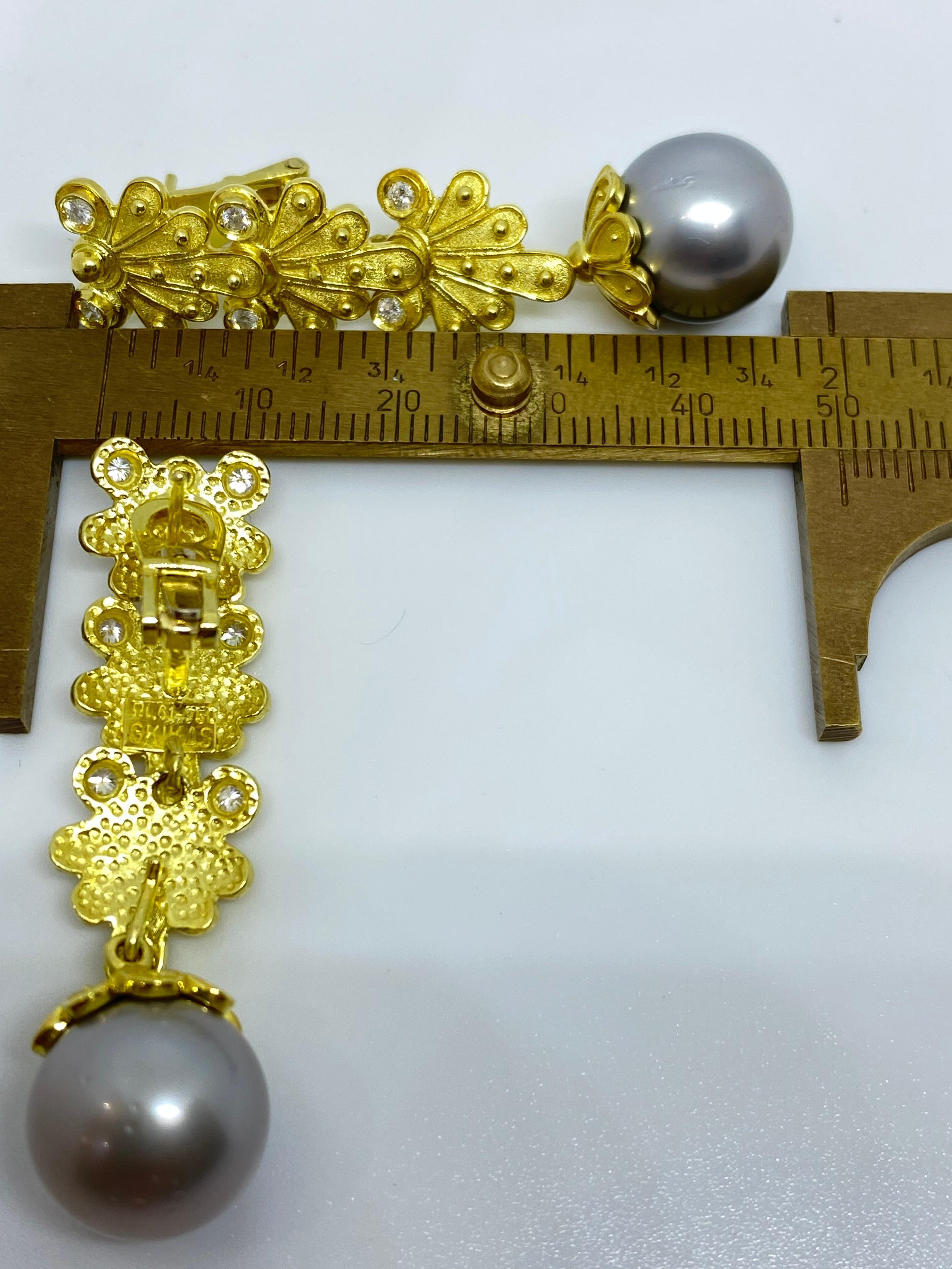 Georgios Collections 18 Karat Yellow Gold Diamond South Sea Pearl Drop Earrings For Sale 7