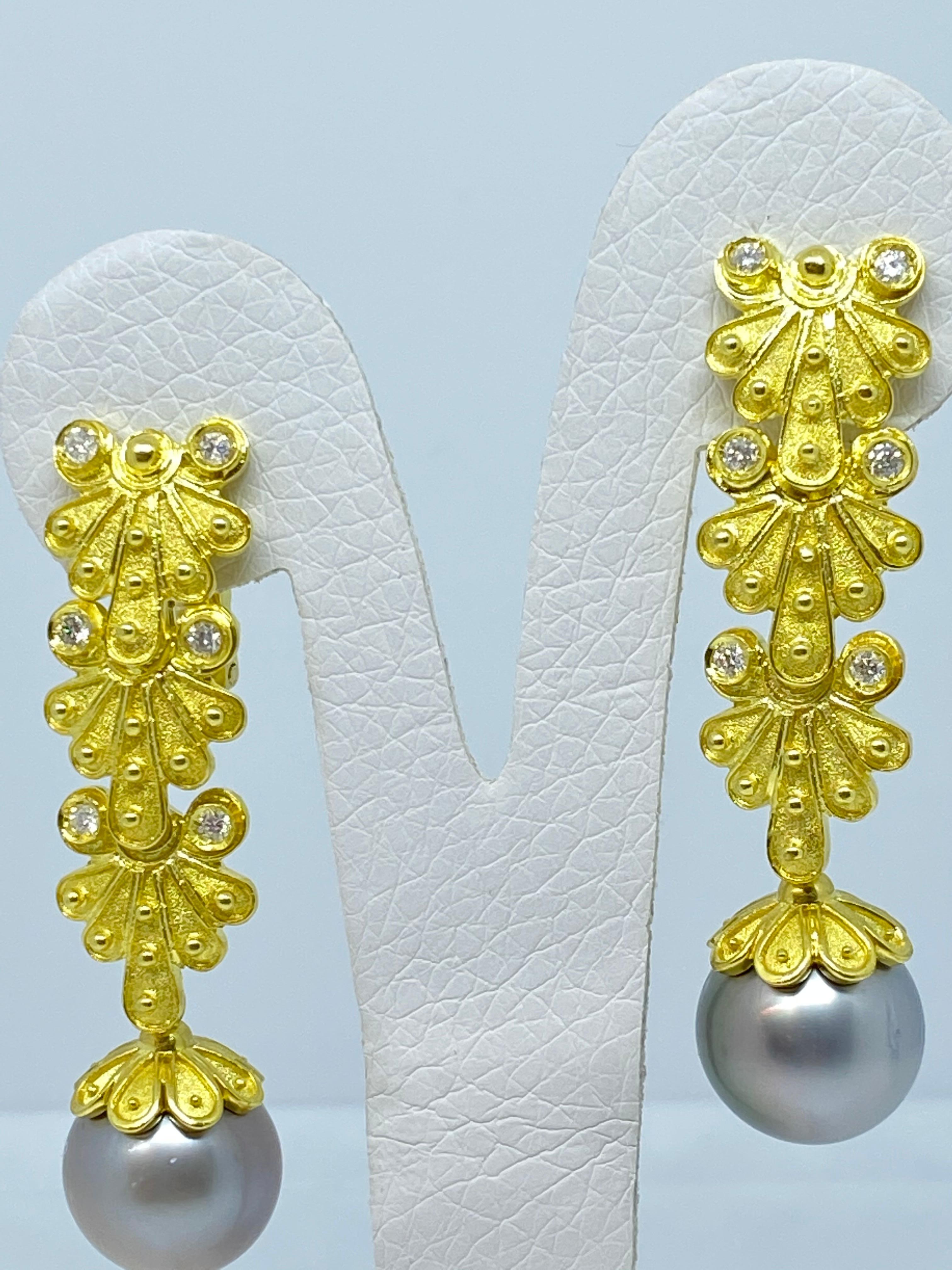 Georgios Collections 18 Karat Yellow Gold Diamond South Sea Pearl Drop Earrings For Sale 8