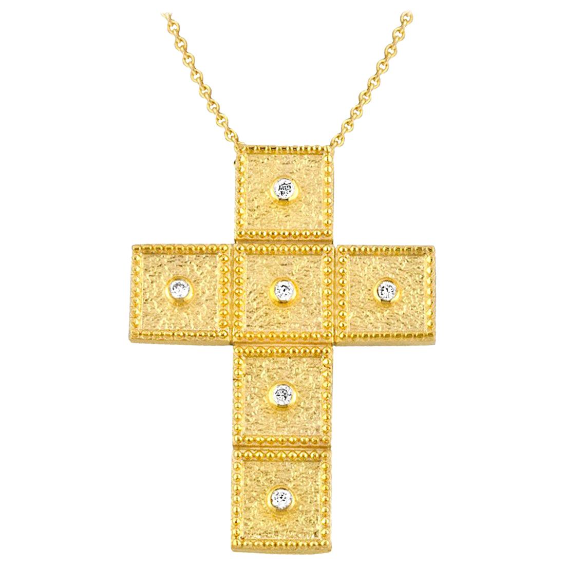 Georgios Collections 18 Karat Yellow Gold Diamond Square Cross with Chain