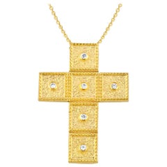 Georgios Collections 18 Karat Yellow Gold Diamond Square Cross with Chain