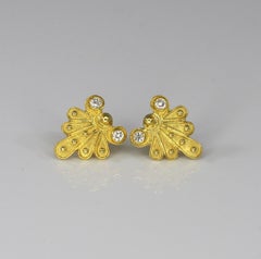 Georgios Collections 18 Karat Yellow Gold Diamond Stud Earring Byzantine Style