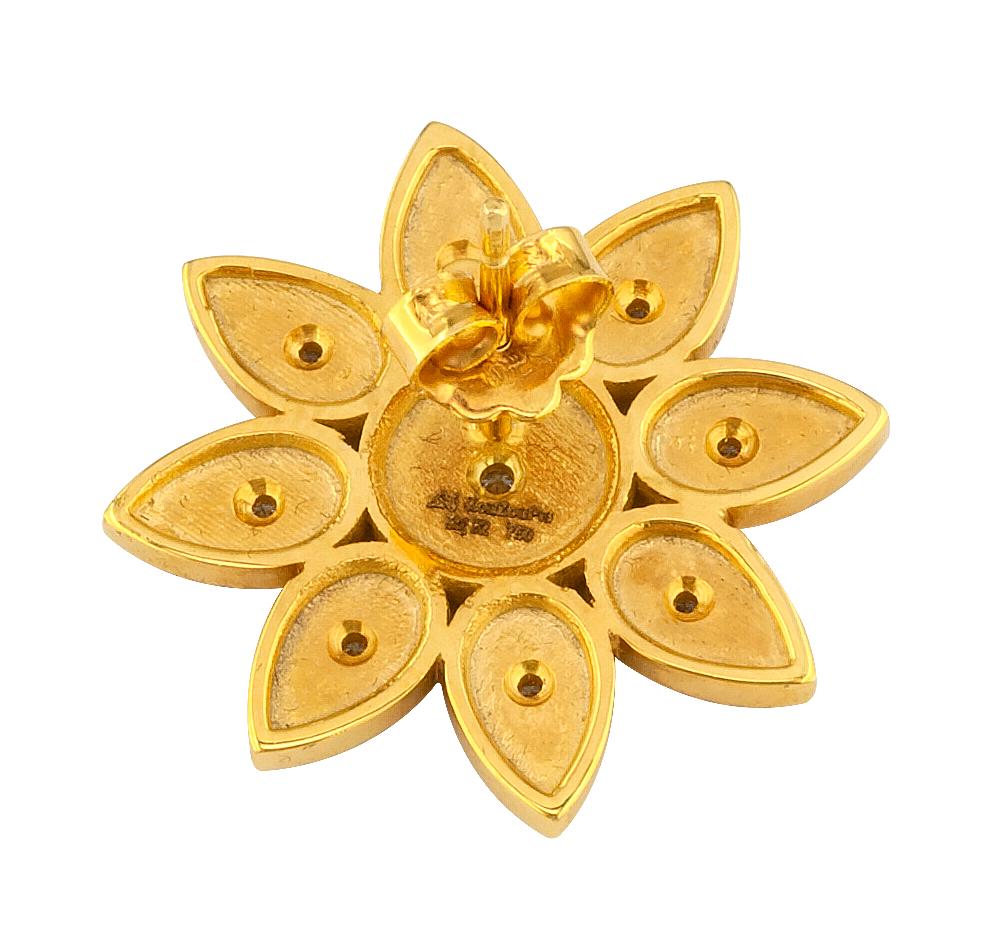 Georgios Collections 18 Karat Yellow Gold Diamond Sunburst Stud Round Earrings For Sale 4