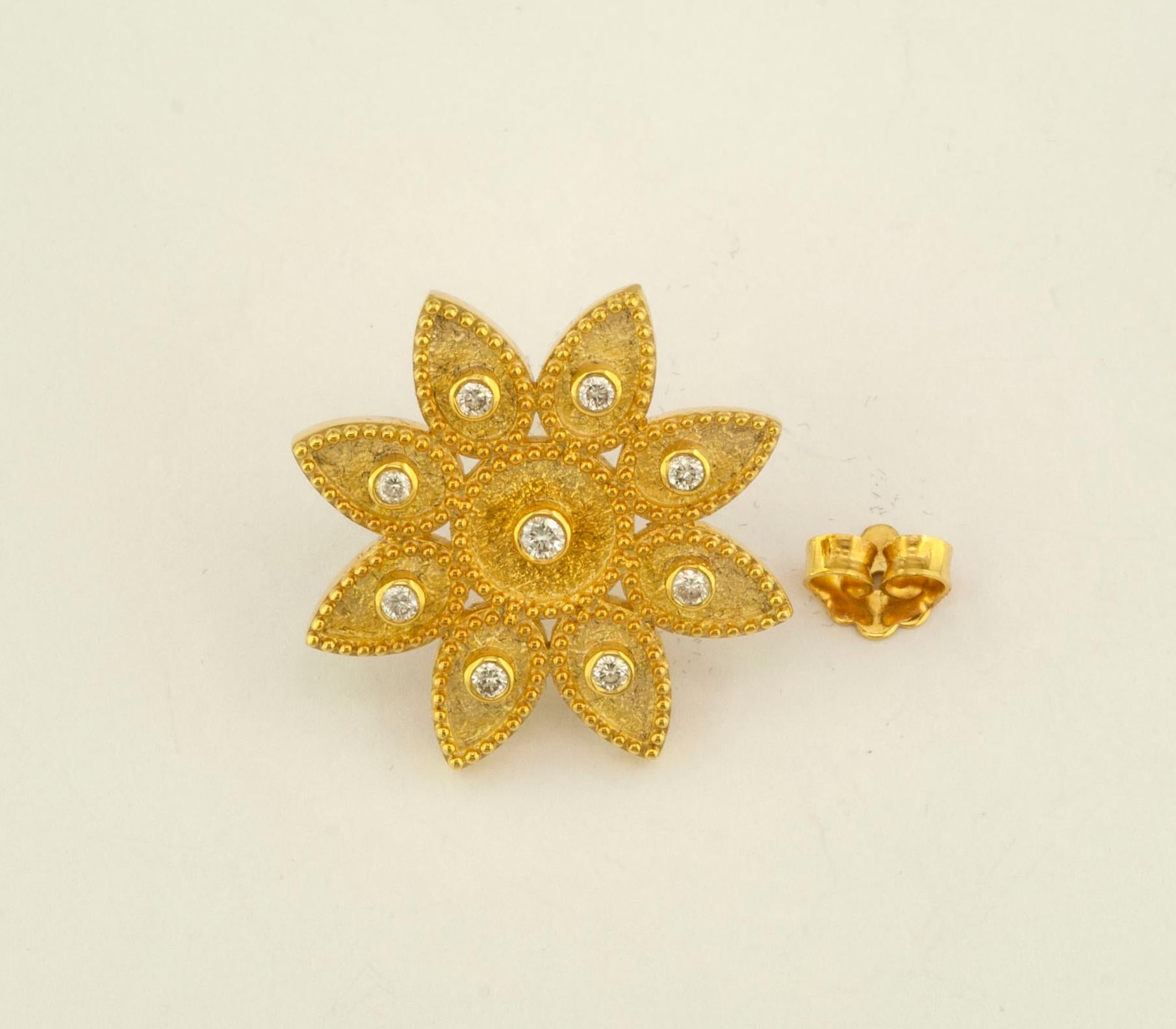 Georgios Collections 18 Karat Yellow Gold Diamond Sunburst Stud Round Earrings For Sale 5