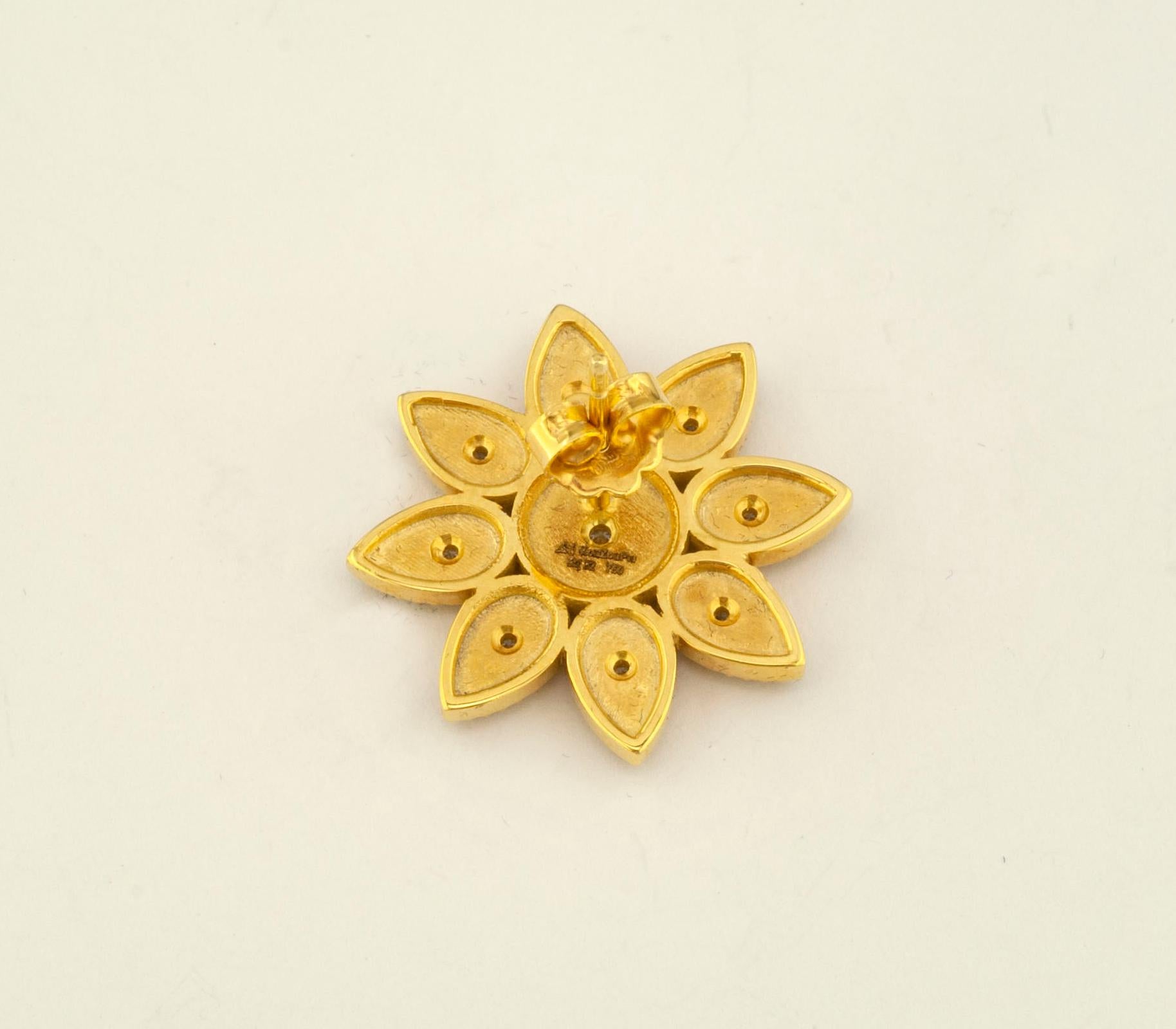 Georgios Collections 18 Karat Yellow Gold Diamond Sunburst Stud Round Earrings For Sale 3