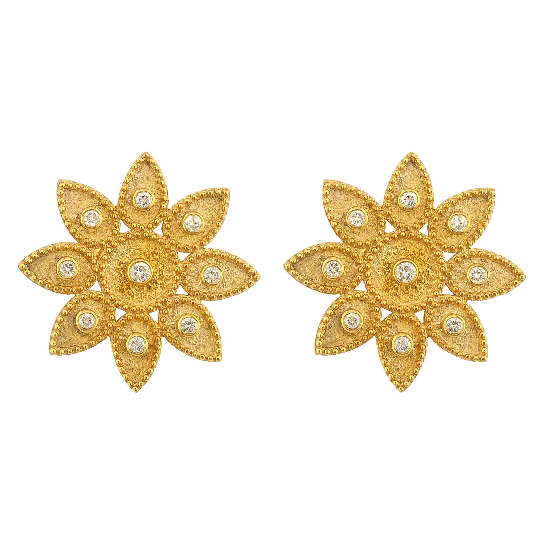 Georgios Collections Pendientes redondos de oro amarillo de 18 quilates con diamantes Sunburst Stud