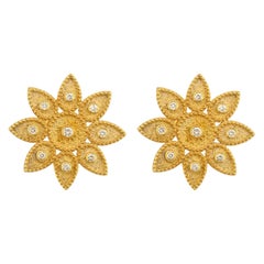 Georgios Collections 18 Karat Yellow Gold Diamond Sunburst Stud Round Earrings