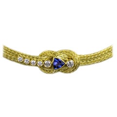 Georgios Kollektionen 18 Karat Gelbgold Diamant Tansanit Knoten Seil Halskette