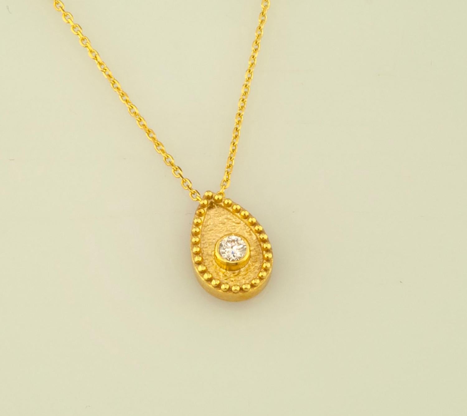 Georgios Collections 18 Karat Yellow Gold Diamond Teardrop Pendant Necklace For Sale 3