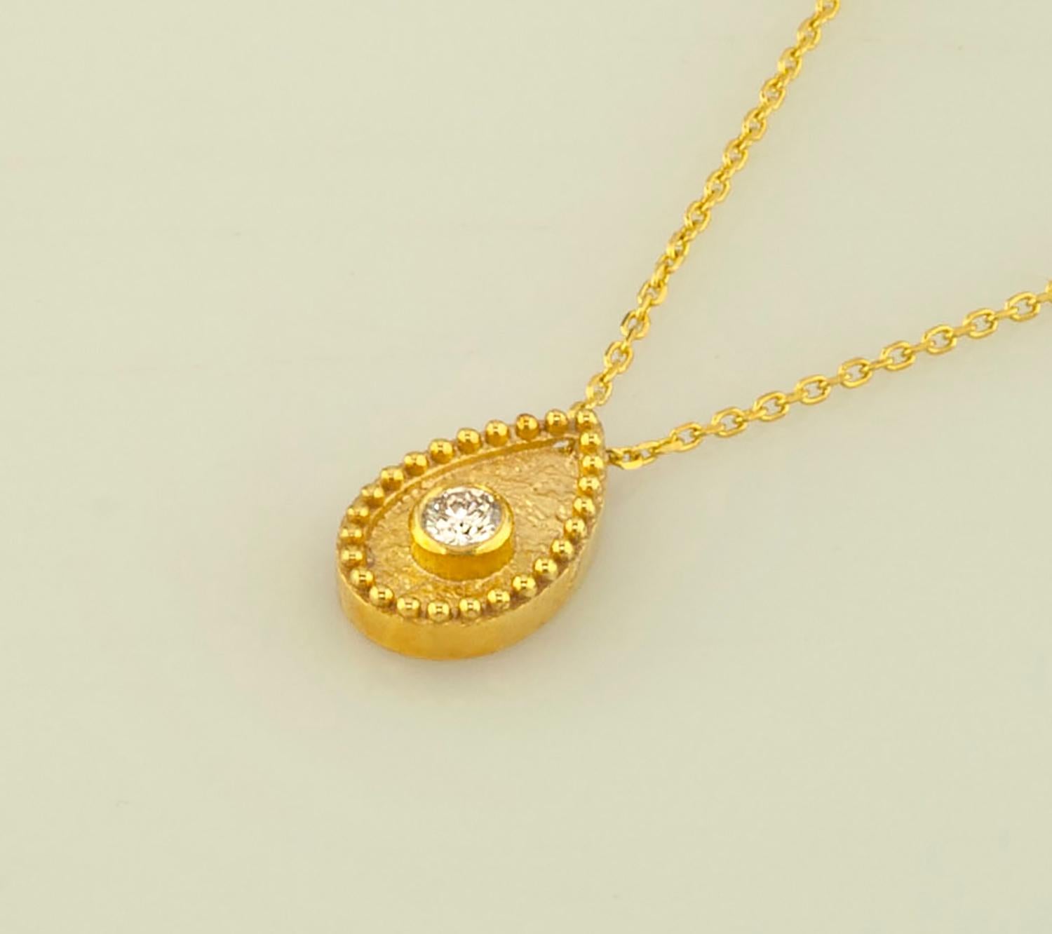 Women's Georgios Collections 18 Karat Yellow Gold Diamond Teardrop Pendant Necklace For Sale