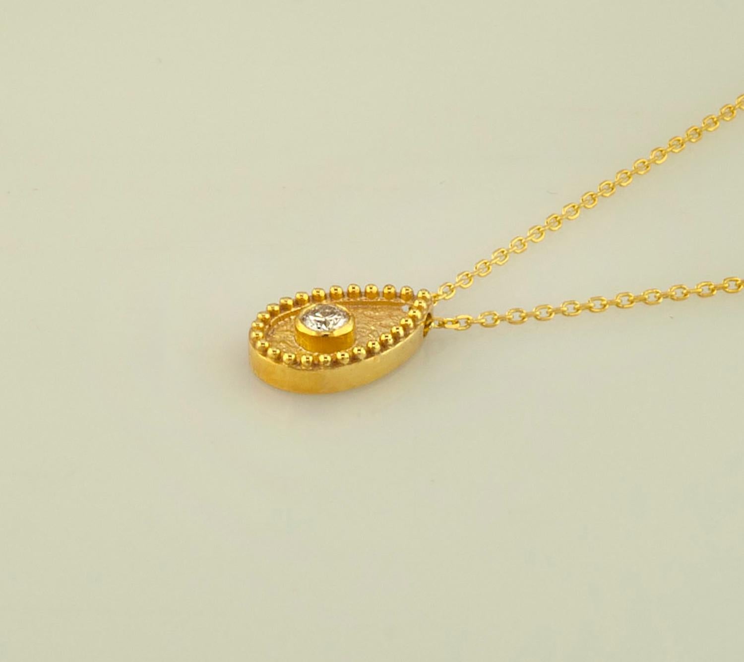 Georgios Collections 18 Karat Yellow Gold Diamond Teardrop Pendant Necklace For Sale 1