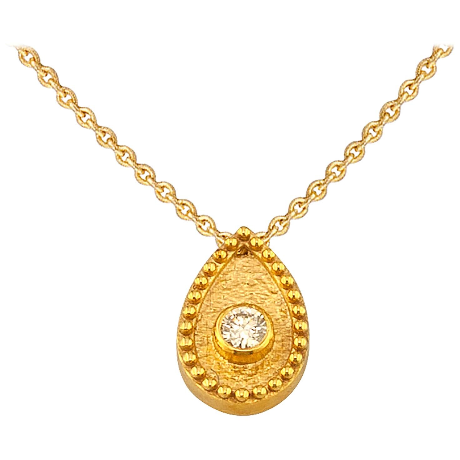 Georgios Collections 18 Karat Yellow Gold Diamond Teardrop Pendant Necklace