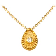 Georgios Collections 18 Karat Yellow Gold Diamond Teardrop Pendant Necklace