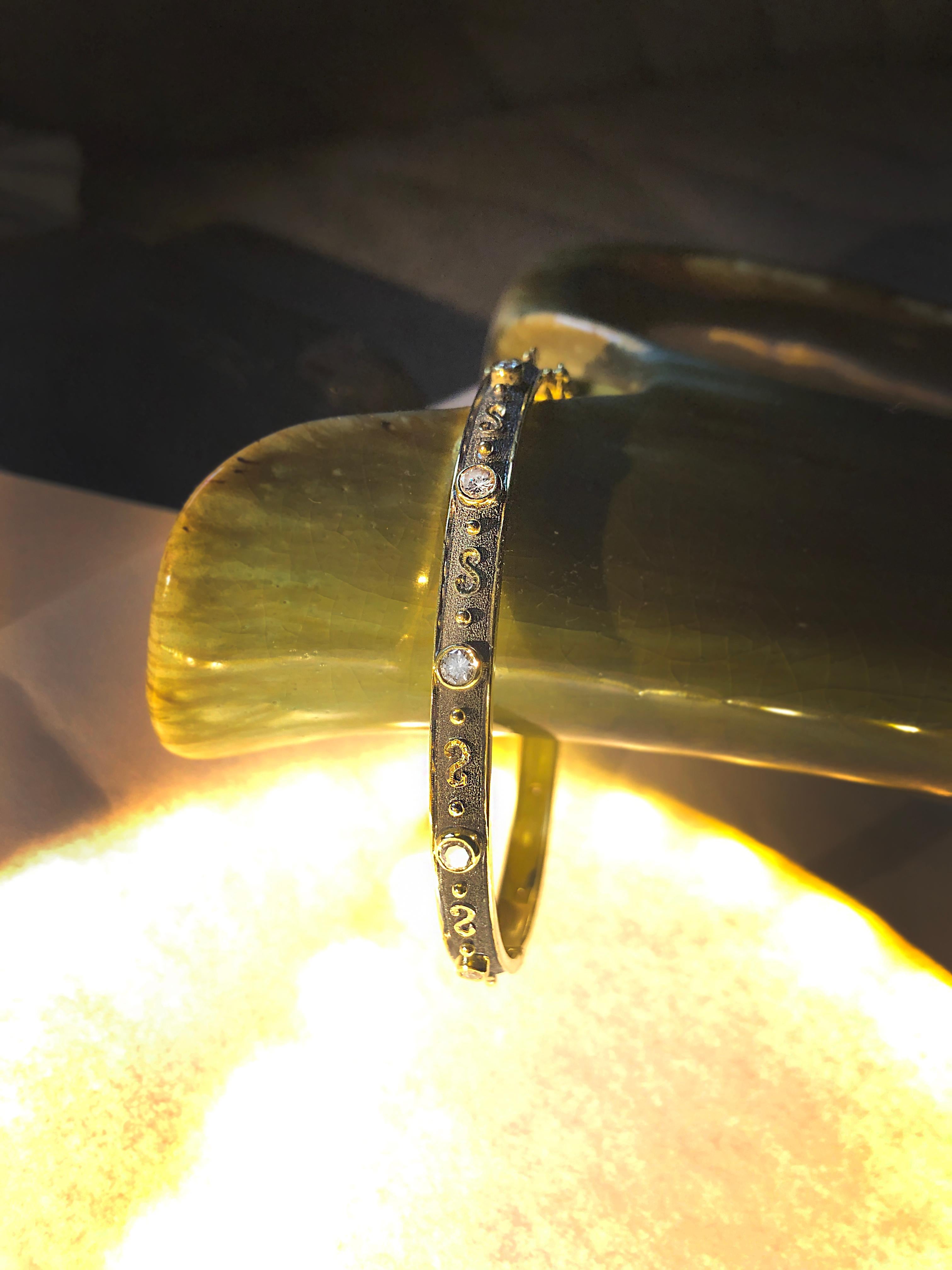 Georgios Collections 18 Karat Yellow Gold Diamond Thin Bracelet Reversible For Sale 2