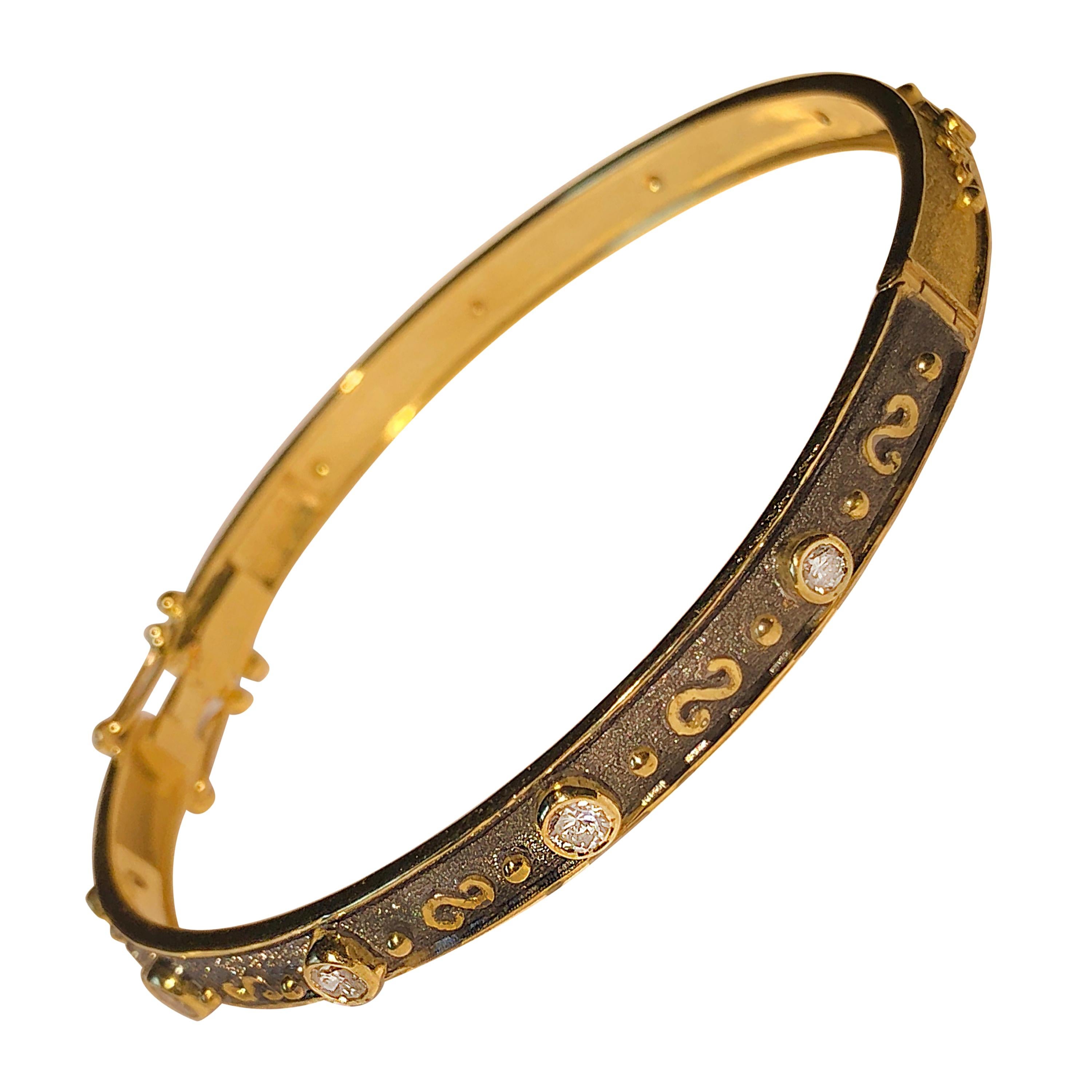 Georgios Collections 18 Karat Yellow Gold Diamond Thin Bracelet Reversible