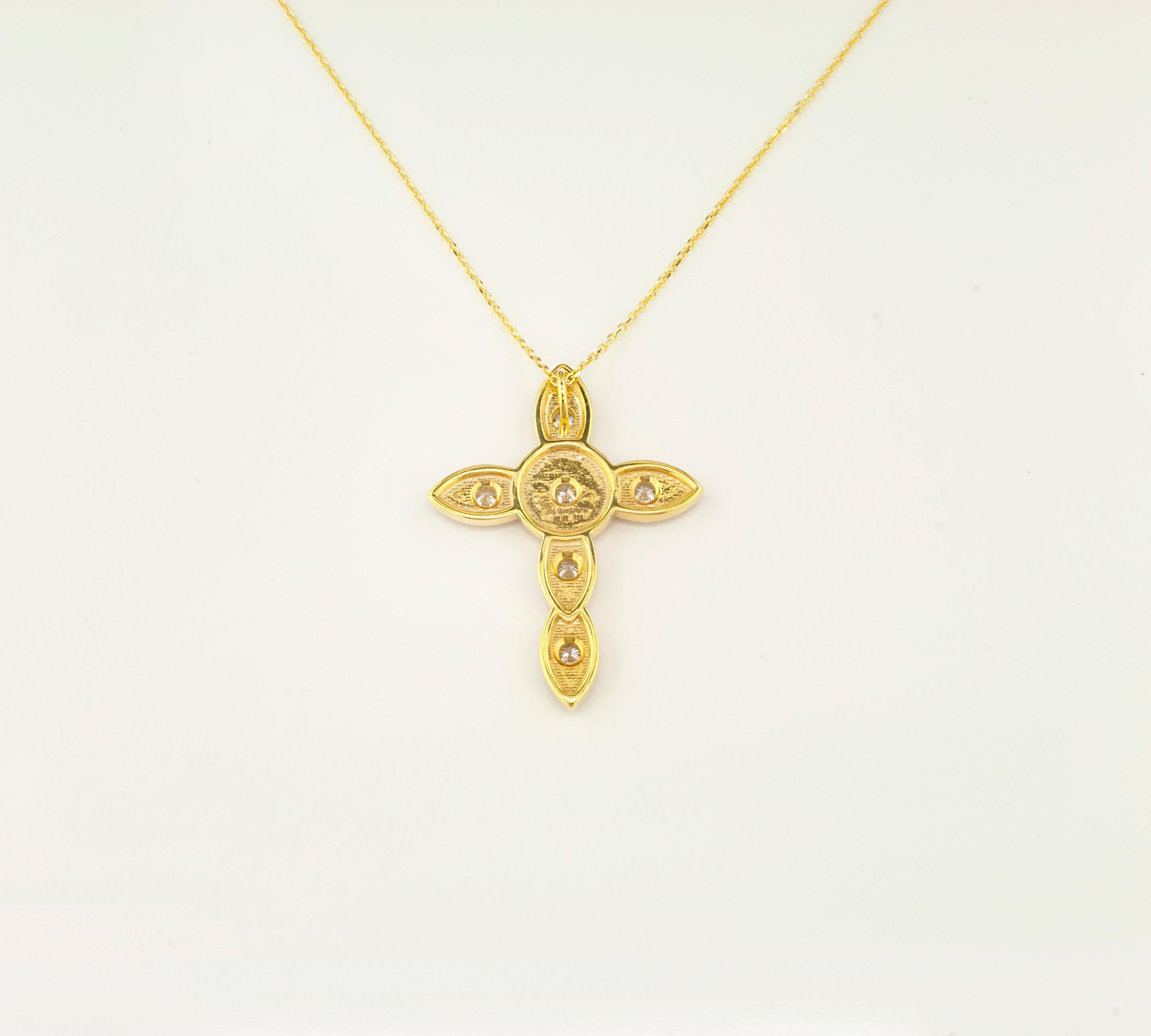 Georgios Collections 18 Karat Yellow Gold Diamond Thin Cross Pendant Necklace For Sale 5