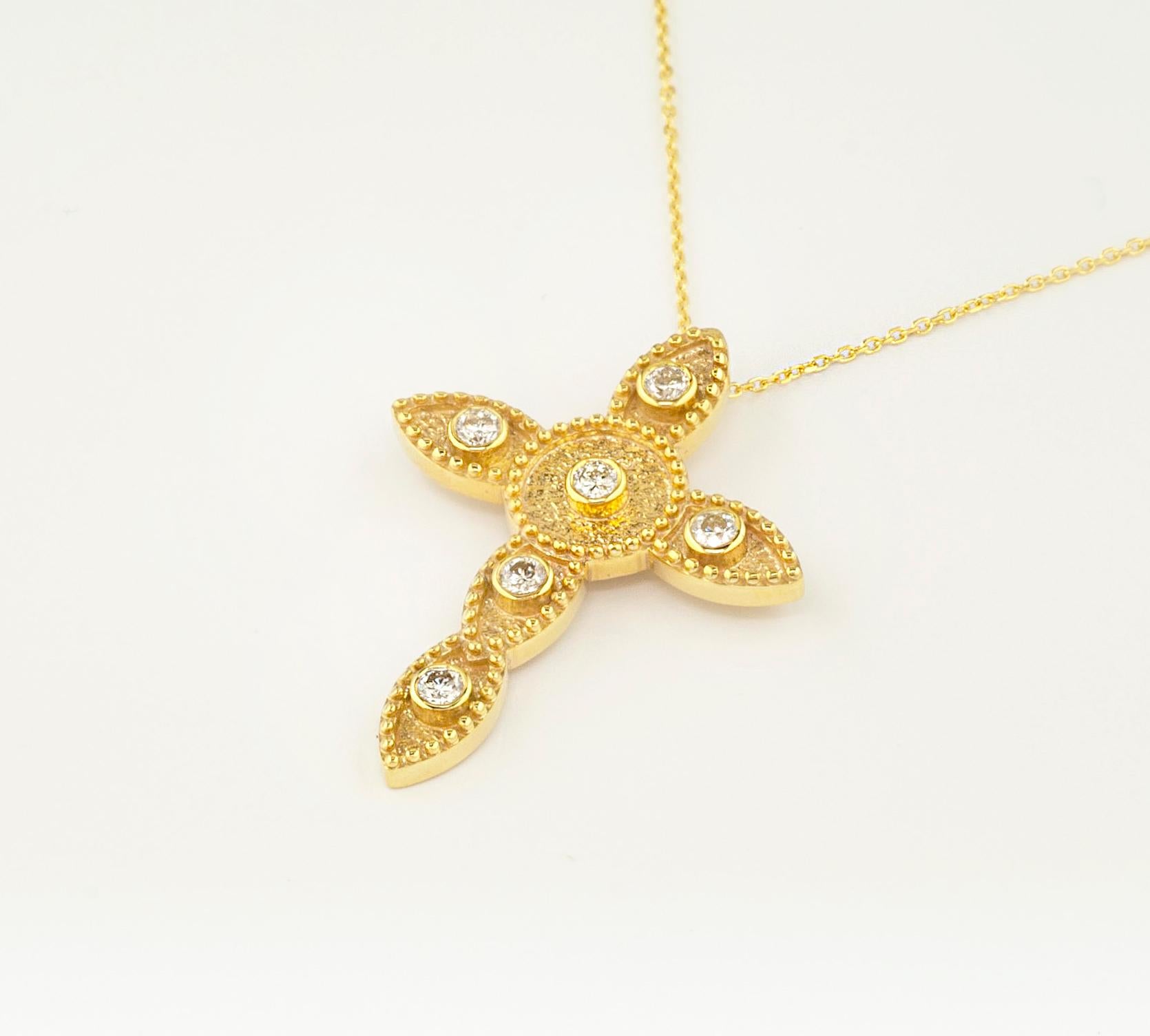 Georgios Collections 18 Karat Yellow Gold Diamond Thin Cross Pendant Necklace For Sale 6