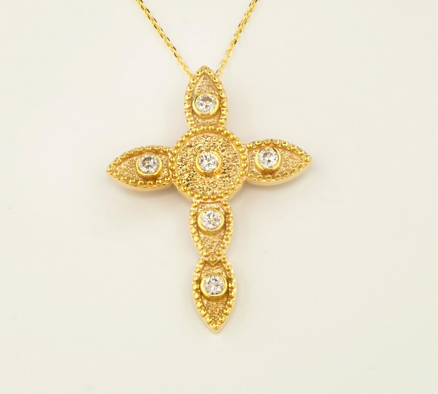 Georgios Collections 18 Karat Yellow Gold Diamond Thin Cross Pendant Necklace For Sale 8